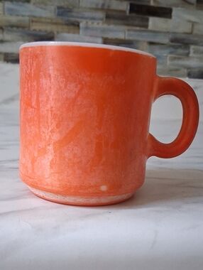 Vintage Retro Hazel Atlas Orange Peel Texture Painted Milk Glass Mug